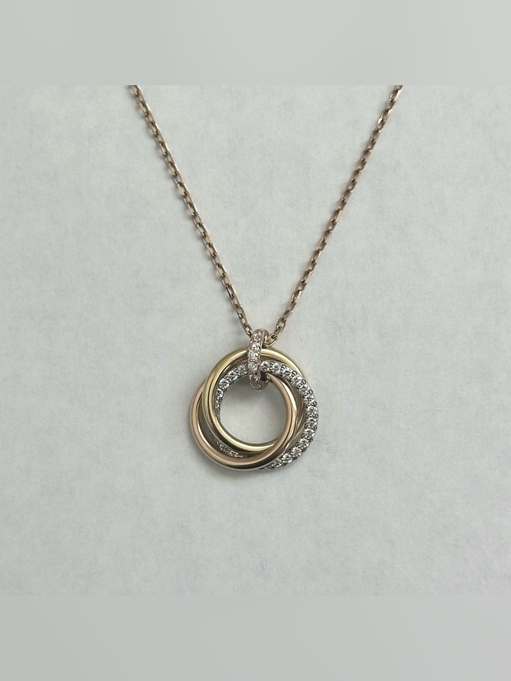 $5000 Cartier Trinity Pendant Necklace Small Model Half Paved Diamond Tricolor